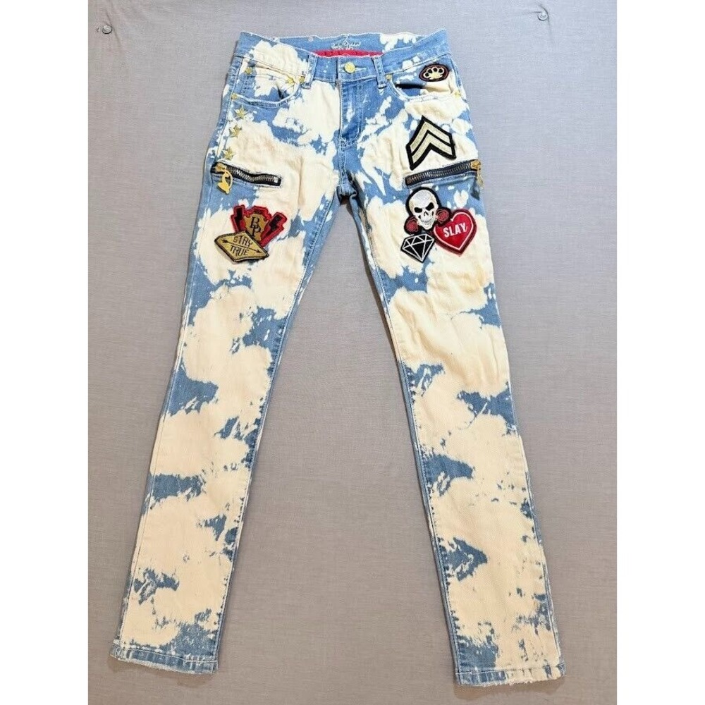 Baby Phat Pants Juniors 12 Blue Acid Washed Patched Denim Skinny‎ 26X27 Y2K.